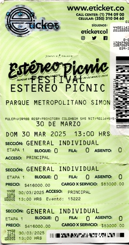 Boleta del Festival Estéreo Picnic 2025
